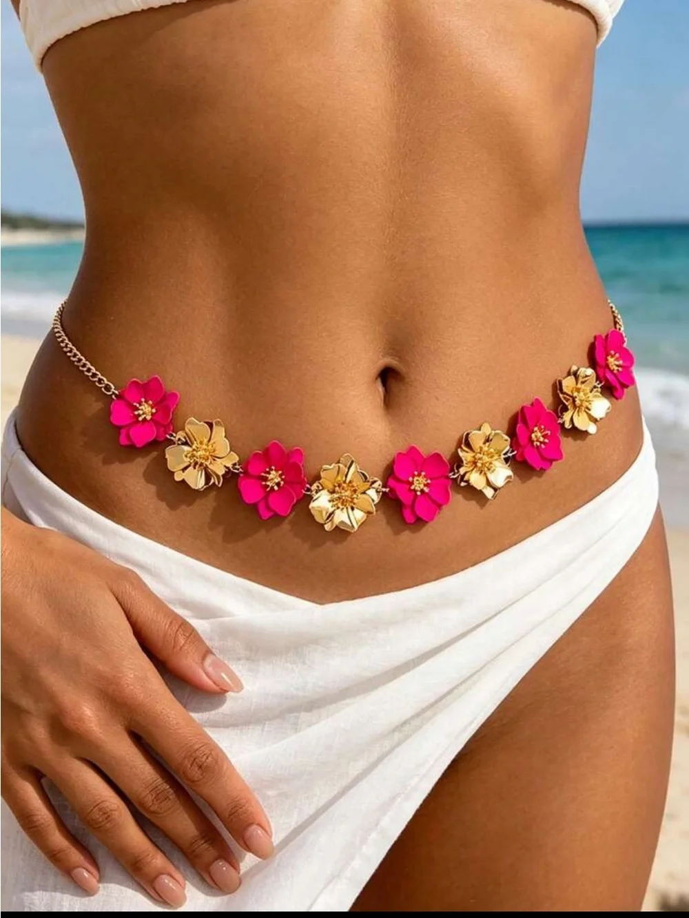 Pink & Gold Floral Metallic Chain Belt NEW 🏷️